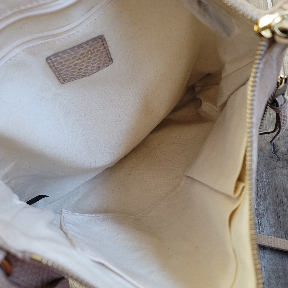 Margot Leah Large Taupe Leather Snakeskin Texture Hobo Bag - Picture 6 of 9